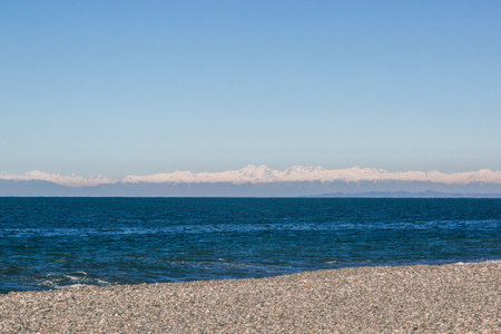 view from the shore of the Black Sea in the city of Batumi, Georgia