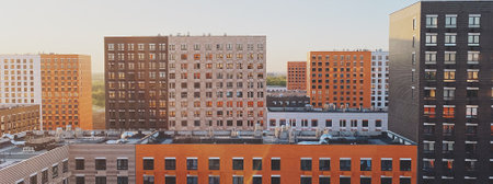 facades of modern multi-apartment high-rise buildings, horizontal banner