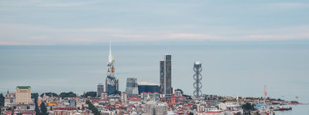 horizontal banner panorama of the city of Batumi in Georgia and the Black Sea.の写真素材