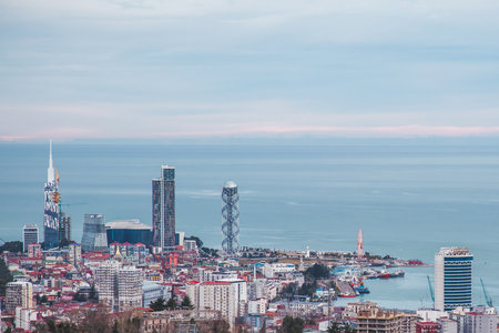 panorama of the city of Batumi in Georgia and the Black Sea.の写真素材