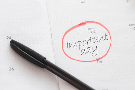 calendar planner notebook with description date marked and circled with marker, treatment concept.の写真素材