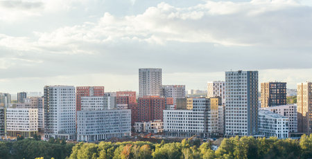 Modern residential apartment buildings in new urban district under cloudy sky, panoramic cityscape...