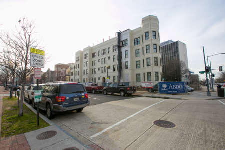 Spring, 2016 - Washington DC, USA - Residential apartment building on a street in Washington DC.のeditorial素材