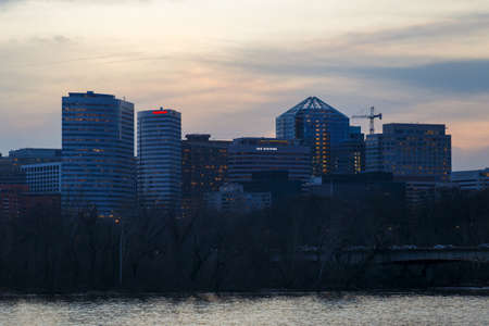 Spring, 2016 - Washington DC, USA - Evening Arlington District Skyscrapers Lights in Washington DCのeditorial素材