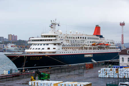 Summer, 2016 - Vladivostok, Russia - A cruise liner stands at the quay wall of the seaport in...