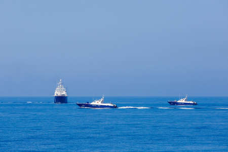 Summer, 2016 - Vladivostok, Russia - International naval military exercises. Coast guard ships from different countries participate in exercises at sea.のeditorial素材