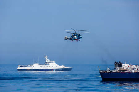 Summer, 2016 - Vladivostok, Russia - International naval military exercises. Coast guard ships from different countries participate in exercises at sea.のeditorial素材