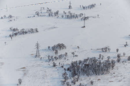 View from above. Agricultural fields in winter