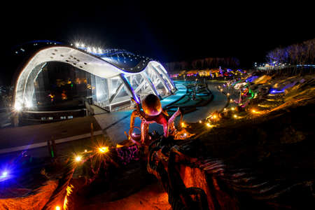 Primorsky Oceanarium on the Russian Island. Night illumination of the Primorsky Oceanarium.のeditorial素材