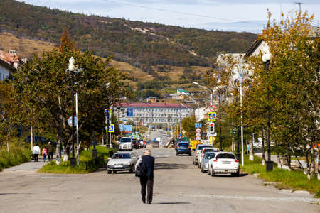 The northern city of Russia Magadan. Sculptural composition "Time" (mammoth) in Magadanのeditorial素材