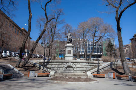 Autumn, 2013 - Vladivostok, Primorsky region - Monument to Sergei Lazo in the theater square.