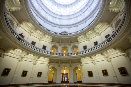 Spring, 2016 - Austin, Texas, USA - Texas State Capitol Building. The circular domed congressional corridors of Texas.のeditorial素材