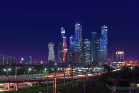 Moscow city by the night. Panorama of night cityの写真素材