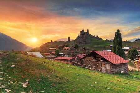 Tusheti National Park mountain village towers Stock Photo
