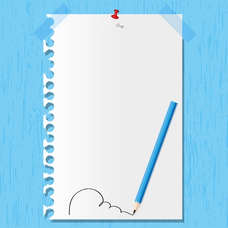 Pencil line and paper sheet on wooden backgrounds.のイラスト素材