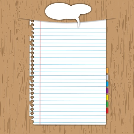 Blank paper sheet and bookmark on wooden background.のイラスト素材