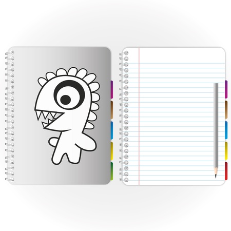 Monster cover pattern and blank page with pencil.のイラスト素材