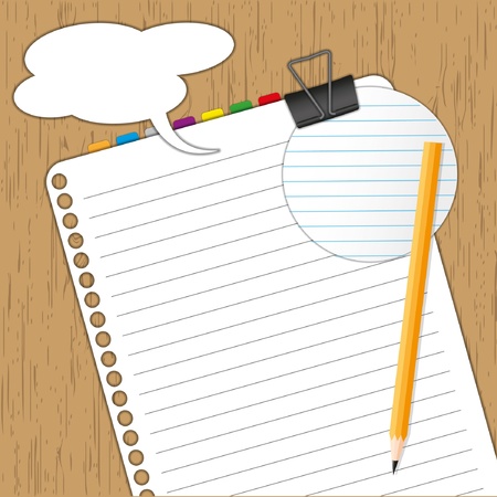 New paper sheet and pad with pencil on wood board.のイラスト素材