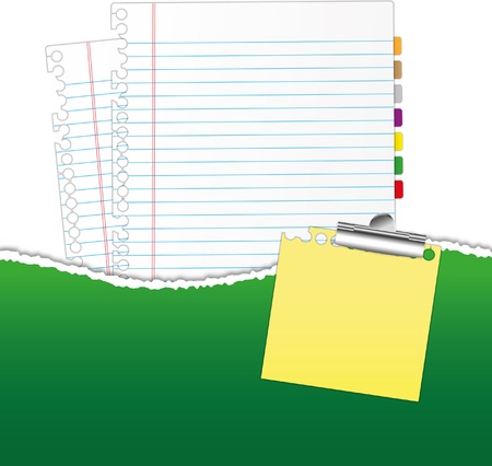 New paper sheet in rip green folder and pad hold paper clip.のイラスト素材