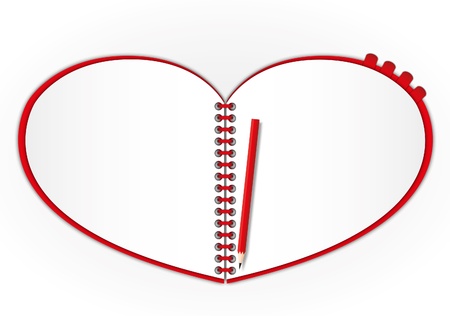 Wow !! New open page red heart notebook set bookmarks and pencil.のイラスト素材
