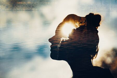 Light head, sun, clouds, female, iqの写真素材