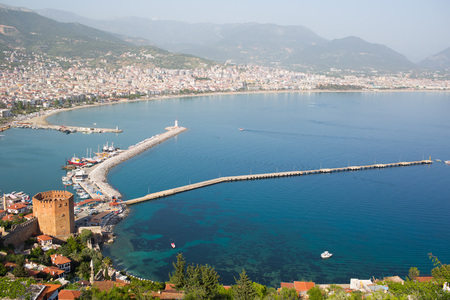 Kizil Kule tower in Alanya peninsula, Antalya district, Turkey, Asia. Famous tourism destination. Ottoman Empire.の写真素材