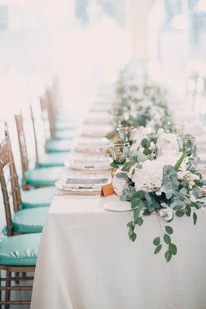 Wedding decor in green white tonesの写真素材