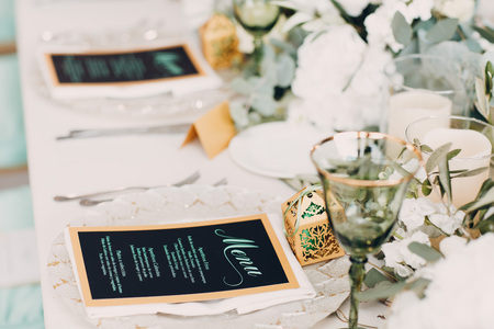 Wedding decor in green white tones