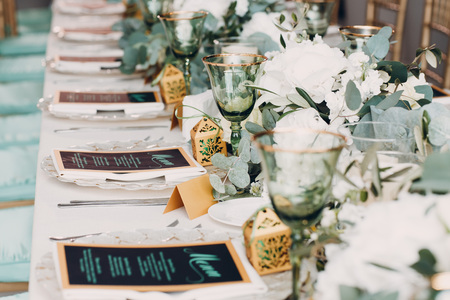 Wedding decor in green white tonesの写真素材