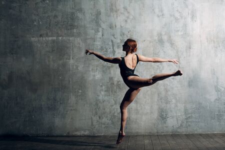 Modern ballet, great design for any purposes. Ballet dancer ballerina. Balance training. Classical choreography style. Beautiful dancer ballerina. Classical music. Elegant ballet style.の写真素材