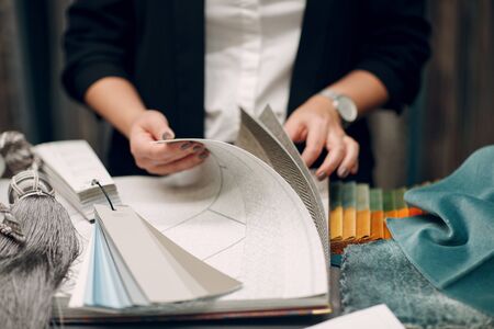 Interior designer woman at work. Design and interior decoration.の写真素材