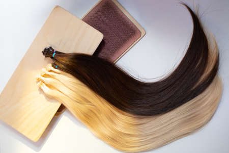 Micro Beads Nano Ring Human Hair Extensions on white backgroundの写真素材