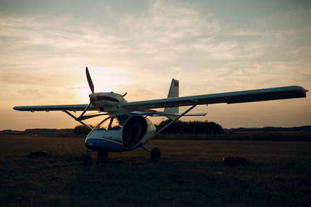 RUSSIA, MOSCOW - AUGUST 1, 2020: Small private single engine propeller airplane at regional airport.のeditorial素材