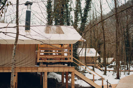 Glamping luxury camping. Glamorous camp tent forestの写真素材