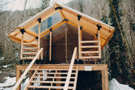 Glamping luxury camping. Glamorous camp tent at forestの写真素材