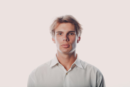Portrait european young man portrait at studioの写真素材