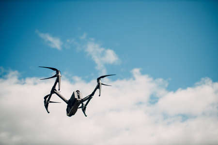 New York, USA - SEPTEMBER 18, 2021: DJI Inspire 2 quadcopter drone on ground before aerial flight...