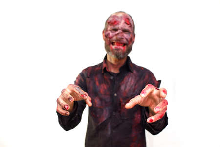 Zombie male makeup for halloween concept on white backgroundの写真素材