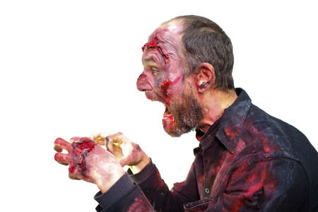 Zombie male profile view for halloween concept on white backgroundの写真素材