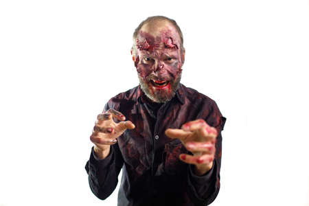 Zombie male makeup for halloween concept on white backgroundの写真素材