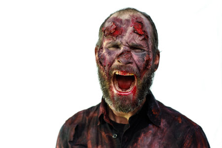 Zombie male makeup for halloween concept on white backgroundの写真素材