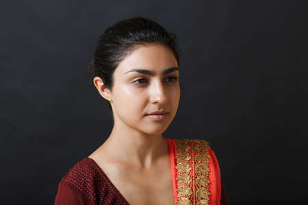 Portrait of young adult indian woman in sari.の写真素材