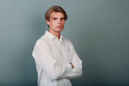 Portrait european young 18 years old man portrait at studioの写真素材