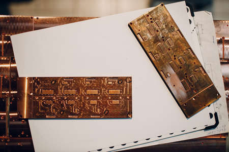 Copper metal plate blanks board for transistors and chips.の写真素材