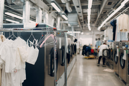 Dry cleaning. Clean cloth chemical process. Laundry industrial.の写真素材