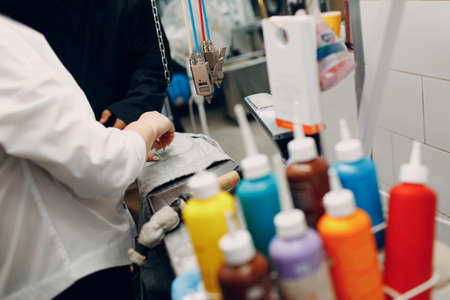Dry cleaning clothes and removing dirty spot pollution. Clean cloth chemical process. Laundry...