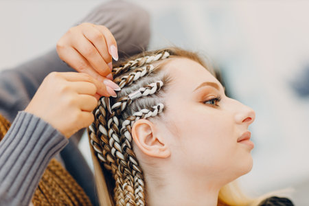 Hairstylist braided afro braids dreadlocks kanekalon pigtails hair with jewelry bijouterie decorationの写真素材