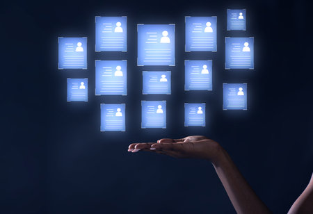 Social network and Human resources concept. HR manager selects personnel for business and workの写真素材