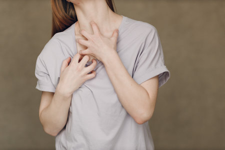 Allergy dermatology scabies itches hand skin problem womanの写真素材