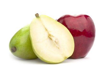 Beautiful apple with pear on white backgroundの写真素材